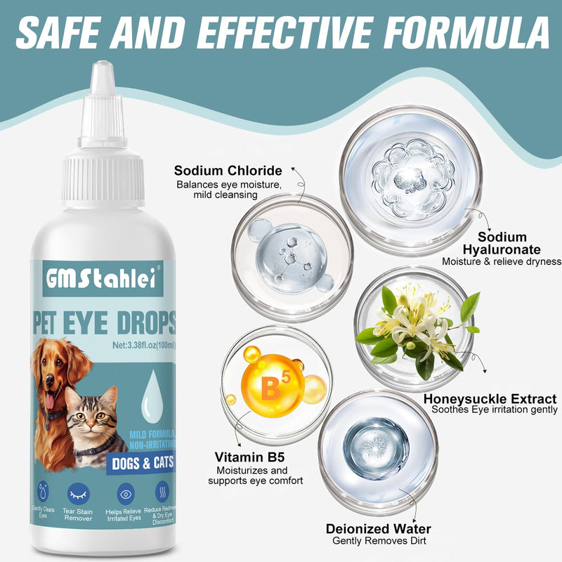 Pet Eye Drops for Dogs & Cats – Soothe Eye Infections,Allergies, Relieve Dogs Cats Dry Eyes Pink Eyes,Eye Wash for Pet Cleaning,Tear Stain Remover,Safe & Gentle Formula for All Animals (100ML)