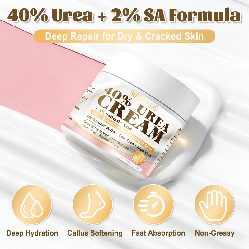 40% Urea Cream for Feet – Maximum Strength Foot Cream for Dry Cracked Heels & Calluses, Deep Softening Heel Repair, Urea Lotion for Body Hydration, Fast-Absorbing Foot Moisturizer for Rough Skin - BeesActive Australia