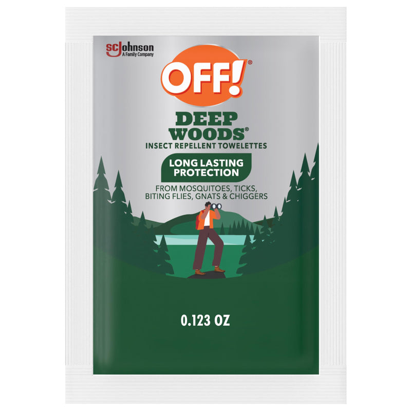 OFF! Deep Woods Mosquito and Insect Repellent Wipes, Long lasting, 12 Individually Wrapped Wipes