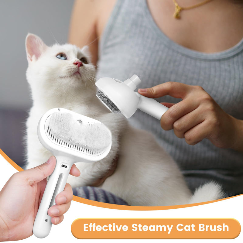 Cat Steam Brush New Steamy Cat Brush - 3 in 1 Cat Hair Brush with Release Button Self Clean Cat Brush with Spary Mist for Cats Dogs Pets Hair Removal - BeesActive Australia