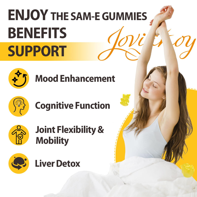 Jovianoy SAM-e Gummies with L-Tyrosine, Vitamin B Complex & NAC, CoQ10, High-Potency SAM-e Supplement - Pineapple Flavor, for Mood, Joint, Cognitive & Liver Detox, Vegan Friendly, 180 Gummies 90 Count (Pack of 2)