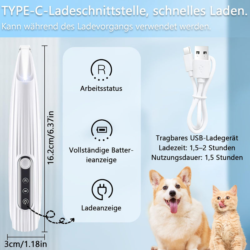 Mucek Quiet dog clipper, paw trimmer for dogs with LED light, dog paw trimmer, rechargeable paw razor for dogs and cats, thick, curly and long animal hair - BeesActive Australia