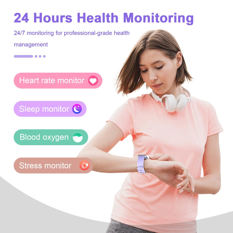 Smart Watch for Men Women Compatible with iPhone Samsung Android Phone 1.69 inch Full Touch Screen IP68 Waterproof Bluetooh Fitness Tracker Heart Rate/Sleep Monitor (Purple) purple