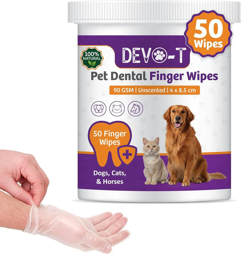 DEVO-T 100% Natural Dog Teeth Cleaning Wipes | Pet Teeth Cleaning Finger Wipes for Dogs, Cats & Horses | Remove Bad Breath, Plaque & Tartar Buildup | Scented & Unscented Bundle | 100 Counts