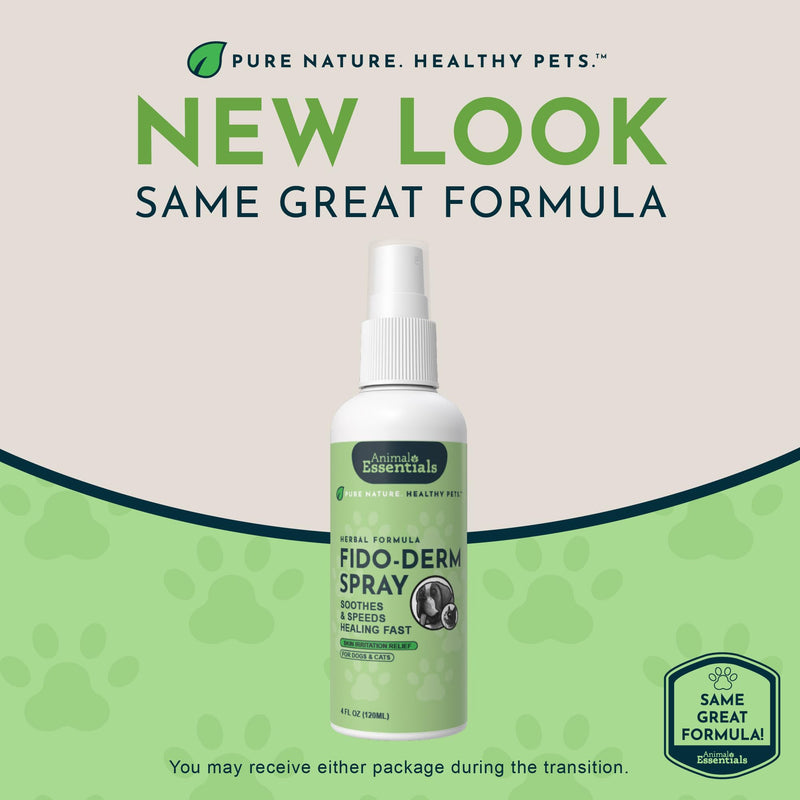 Animal Essentials Fido-Derm Herbal Skin Spray for Dogs, Cats, & Horses - Itch Relief & Hot Spot Spray, Natural Skin Support for Seasonal Allergies, Soothing & Gentle - 4 fl oz 1-Pack