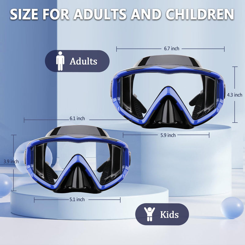 Diving mask Anti-Fog Swimming Snorkel mask Suitable for Adults Scuba Dive Swim Snorkeling Goggles Masks Blue Adult