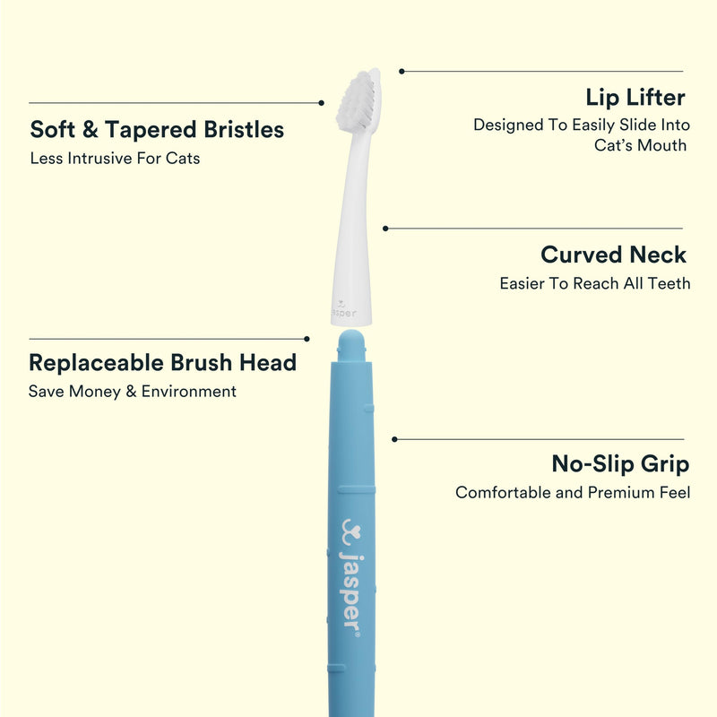 Jasper Microbrush Cat Toothbrush, Soft-Bristled Cat Toothbrush Kit for Cats, Puppies and Small Dogs, Premium Non-Slip Handle with 2 Replaceable Tooth Brush Heads, Use with Cat Toothpaste - BeesActive Australia