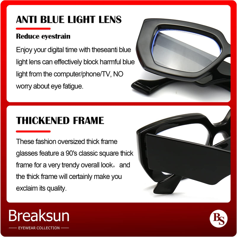 Thick Frame Blue Light Glasses for Women Men Fashion Oversized Square Computer Gaming Eyeglasses A1 Black 54 Millimeters - BeesActive Australia