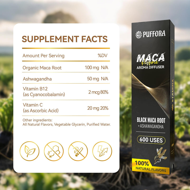Maca Diffuser with Ashwagandha, Vitamin B12 & C ‚Äì Natural Plant-Based Stamina Stick ‚Äì Caffeine-Free Alpha Pen for Daily Vitality & Endurance