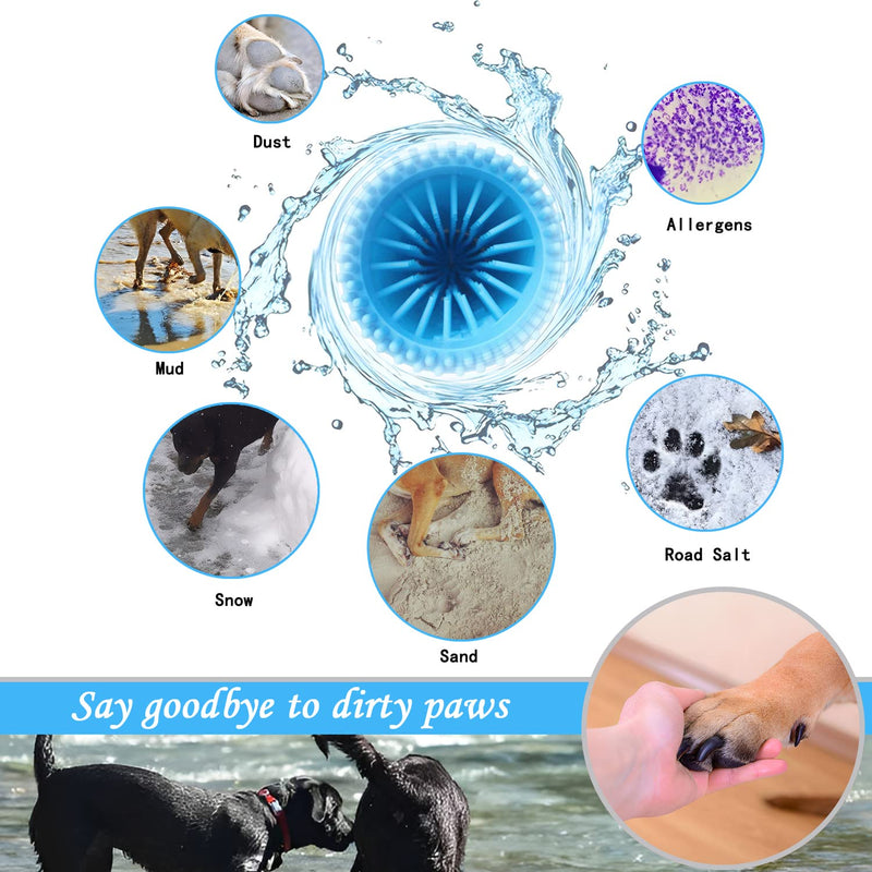 Large/Extra Large Dog Paw Washer for Dogs - Big Pet Foot Cleaner Cup with L/XL Size for Larger Breeds Large(3Towels&Brush) Blue - BeesActive Australia