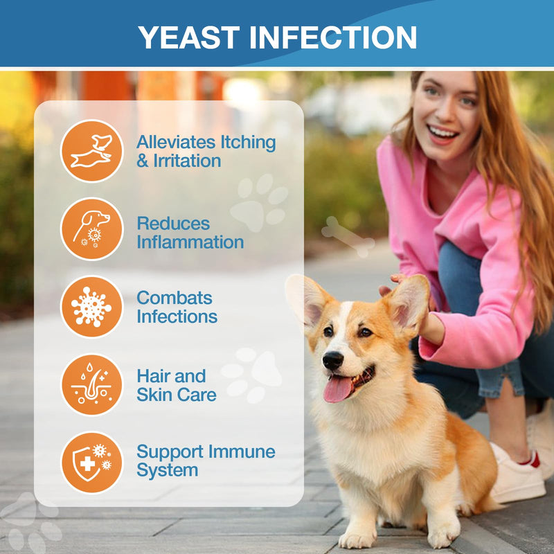 Yeast Infection Treatment for Dogs - Dogs Ear Infection Treatment, Natural Anti Yeast Supplement with Drops, Soothing Itch Skin Allergy Relief, Reduces Inflammation, 2 Oz 2 FL(Pack of 1)