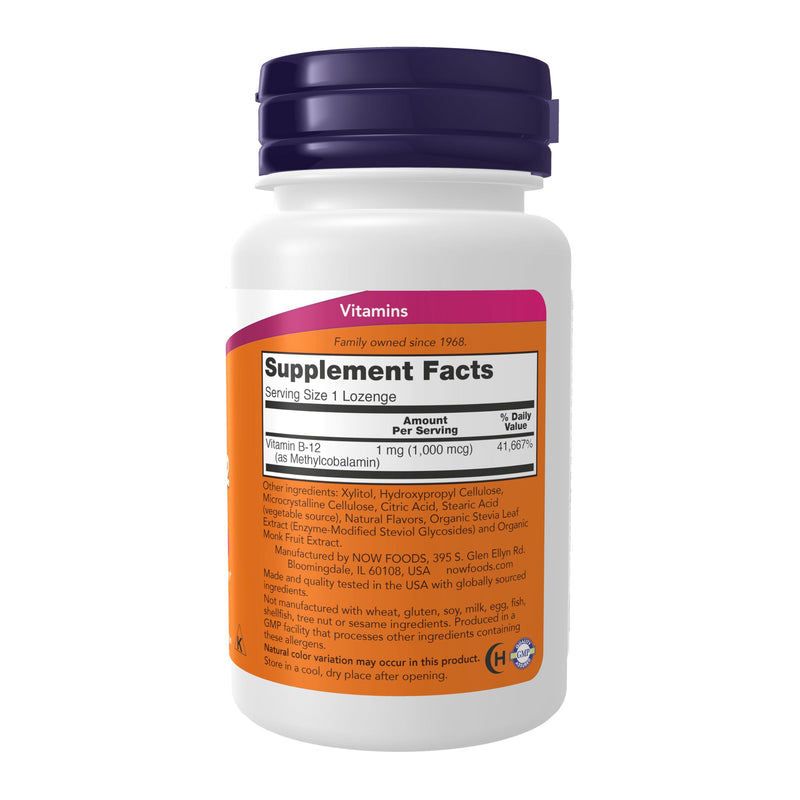NOW Supplements, Methyl B-12 (Methylcobalamin) 1,000 mcg, Nervous System Health*, 100 Lozenges 100 Count (Pack of 1)