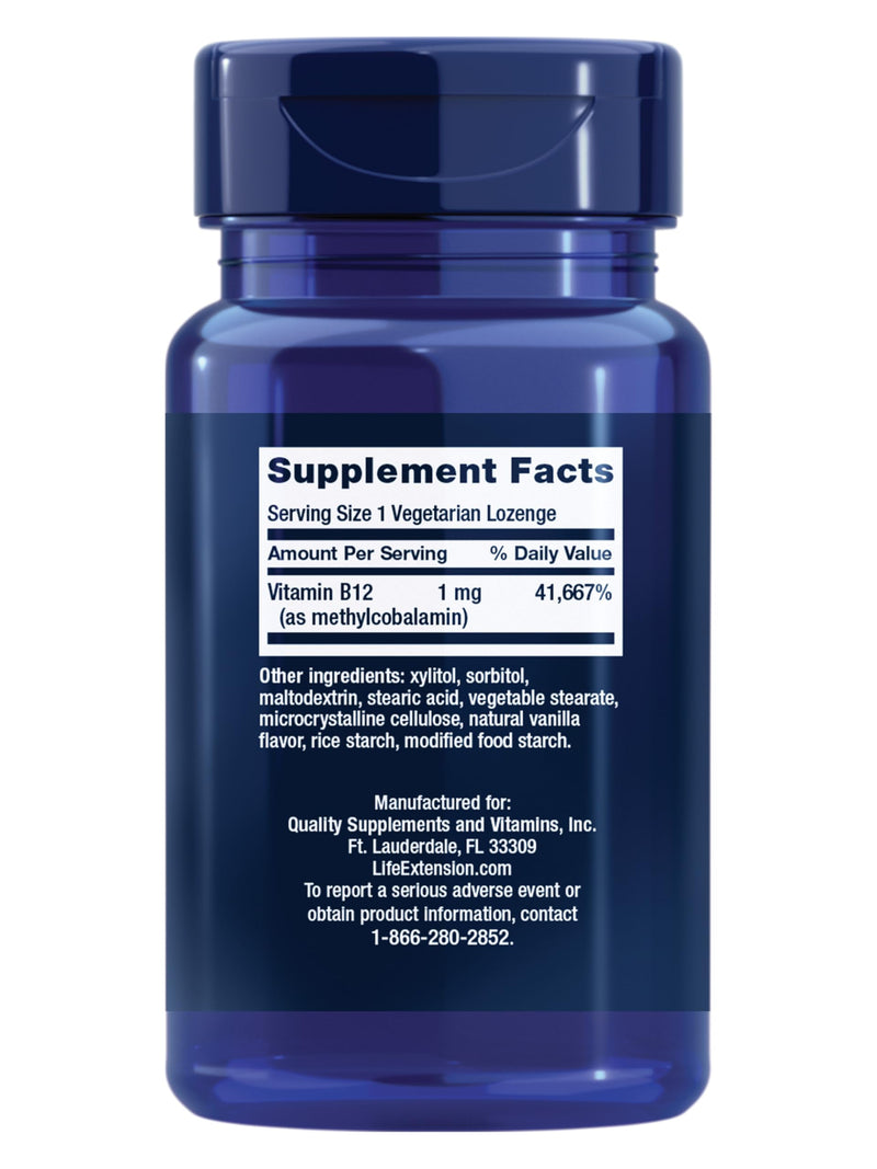 Life Extension Vitamin B12 Methylcobalamin, Nerve Health Supplement, Cognitive Support, Energy Vitamin, methylcobalamin B12, 1 mg, Quick-Dissolving, Vegetarian, 60 lozenges | Nerve Health Supplement with Cognitive Support & Energy Vitamin Benefits, Qui...
