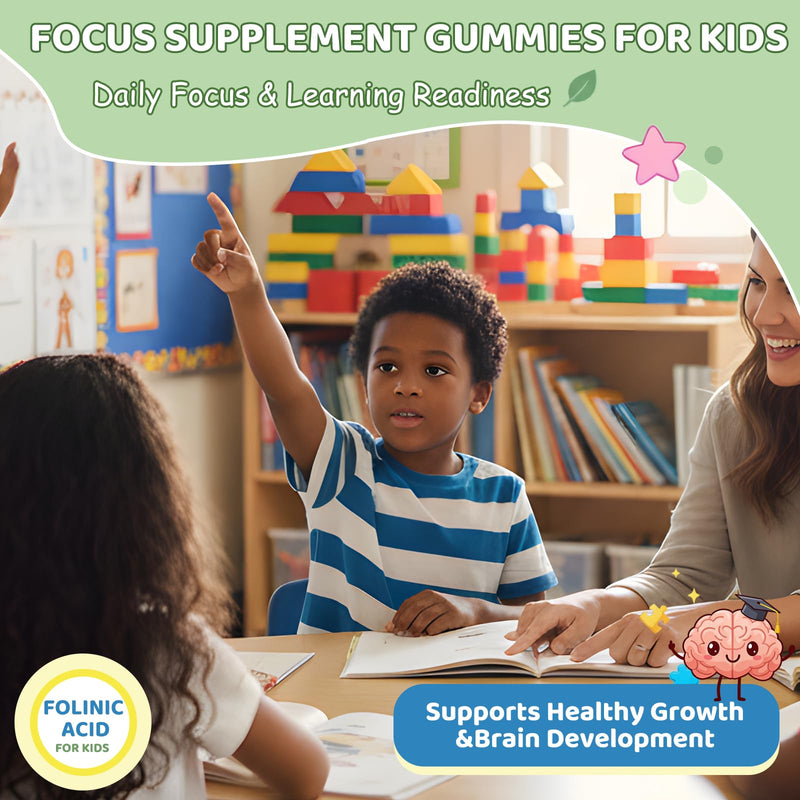 ABYSSUS Kids Folinic Acid Gummies with B6 & B12, Sugar-Free, 60 Count | Brain, Focus, Energy & Healthy Growth Support with Active B6 (P5P) & Methyl B12, Methylation Folate Supplement, Non-GMO