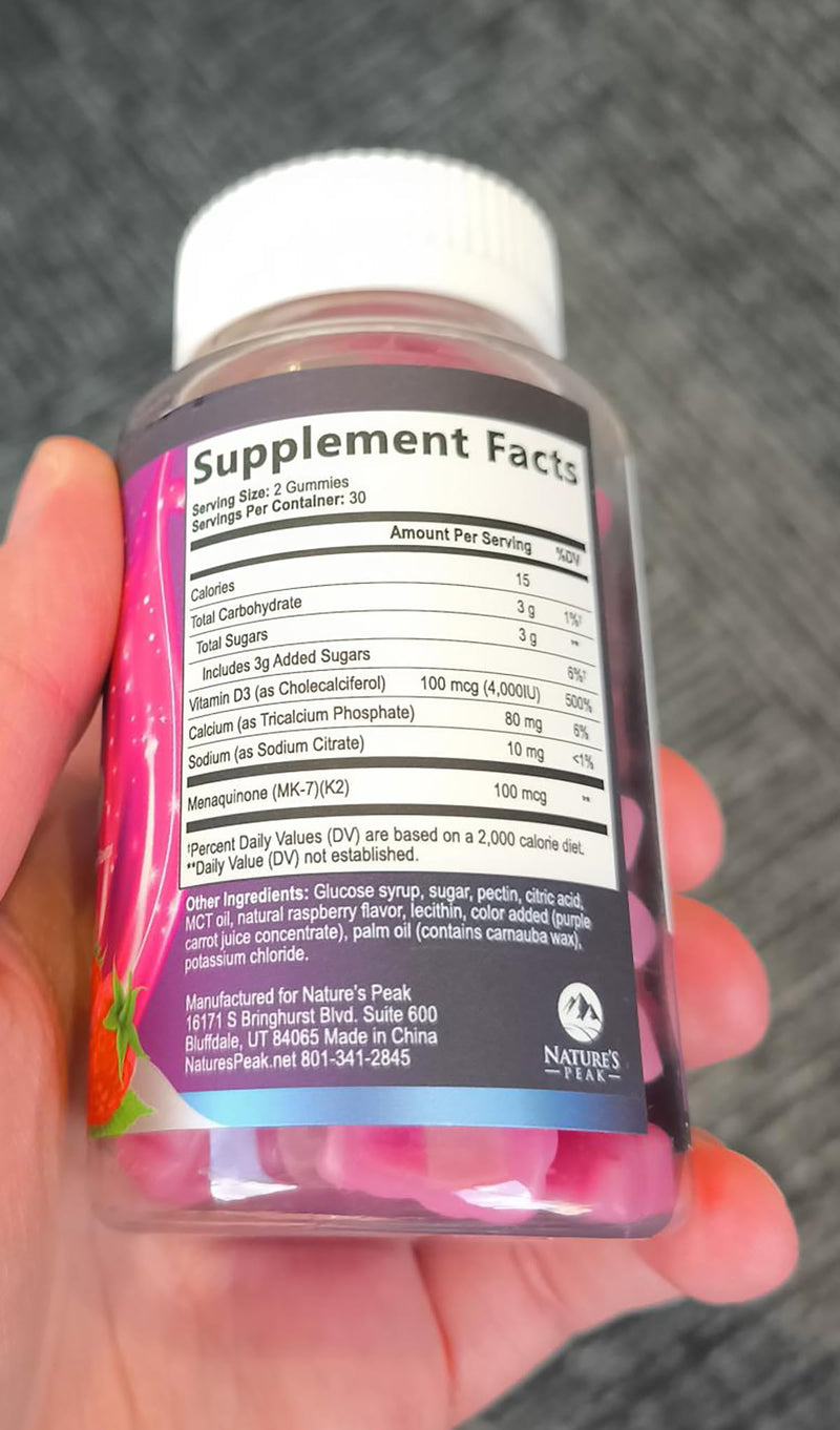 D3 K2 Gummies - 3X Strength Vitamin D3K2 Vitamins For Immune Support with Calcium - 2-in-1 Vitamins D & Vitamin K2 Mk-7 Supplement Complex, Easy to Swallow, Gluten Free, Non-Gmo - 60 Gummies