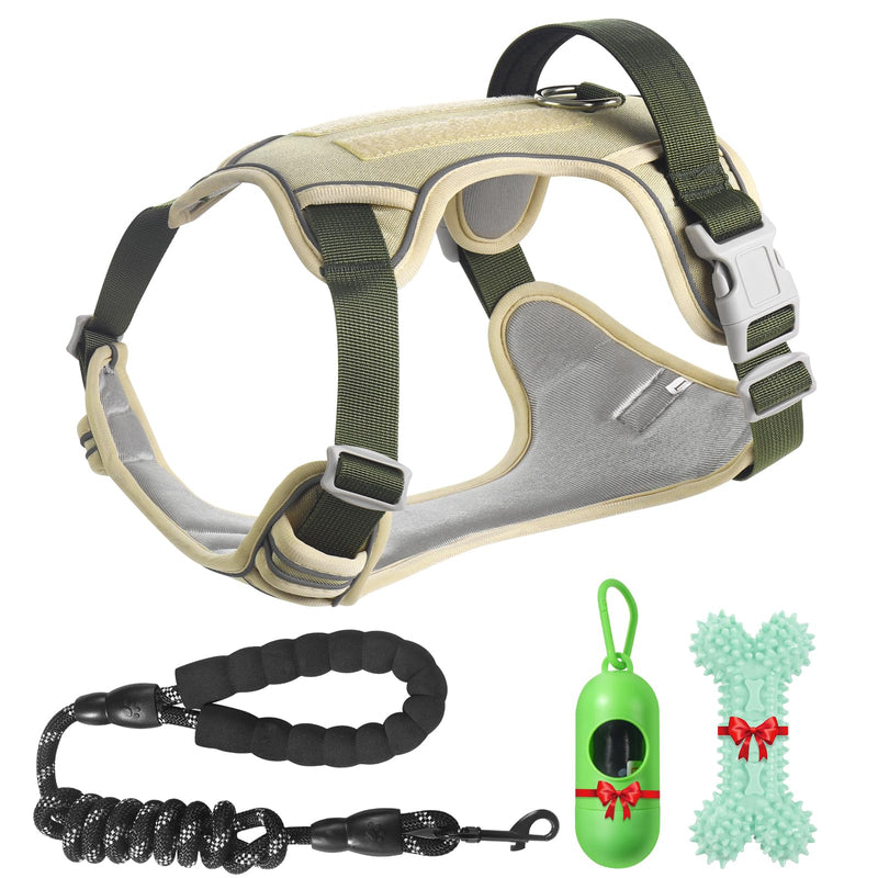 Dog Harness Adjustable Reflective Easy Control for Medium/Large Dog Harness with A Free Heavy Duty 5ft Dog Leash (XL (Neck: 23.6"-31", Chest: 26.7"-36.6")(khaki, extra large) khaki - BeesActive Australia