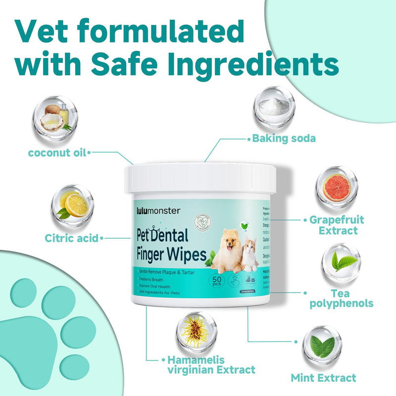 Pet Dental Finger Wipes for Dogs & Cats, Dog Teeth Cleaning Wipes Tooth Brushing Kit by Remove Plaque and Tartar & Freshens Breath Buildup No-Rinse Dog Finger Toothbrush Mint Flavor Dental Wipes