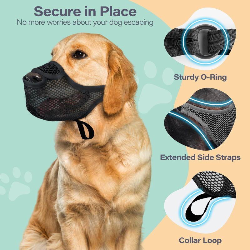 SHUOHONG Dog Muzzle, Nylon Mesh, Breathable and Comfortable, Muzzle for Large Dogs with Adjustable Straps, Muzzle for Medium Dogs, Muzzle for Small Dogs, Muzzles for Dogs (Black-L) Black-L - BeesActive Australia