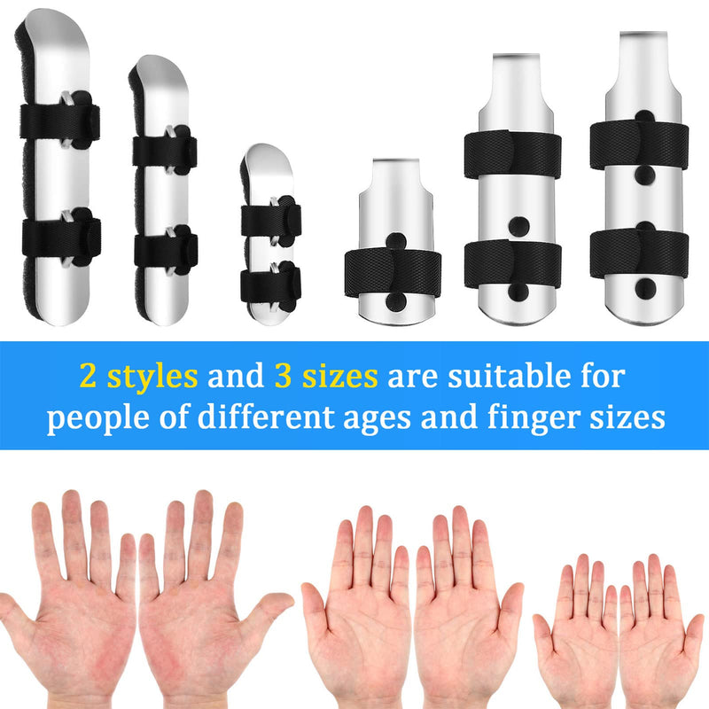 BBTO 6 Pcs Finger Splint Metal Support Finger Brace Arthritis Knuckle Immobilization with Soft Foam Inner Band and Protective Vent for Adults and Children, 2 Styles, Different Sizes(Black) Black