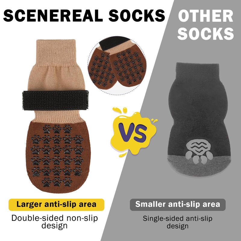 SCENEREAL Dog Socks to Prevent Licking Paws for Hardwood Floors Anti Slip, Dog Grippy Socks Shoes for Senior Small to Large Dogs, Dog Boots & Paw Protectors for Hot/Cold Scratching Pavement S(Paw Width 2.1in) Khaki - BeesActive Australia