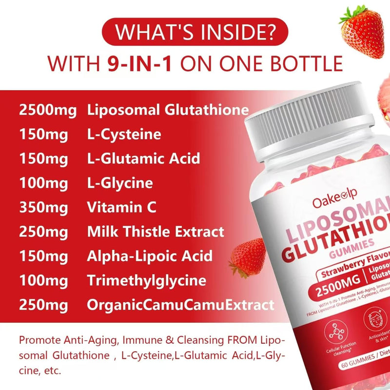 Extra Powerful 2500MG Liposomal Glutathione Gummies for skin whitening,Enhance 98% Absorption-Complex L-Cysteine,L-Glycine,Milk Thistle for Support Liver Function, Antioxidant for Aging Alleviation 60 Count (Pack of 2)