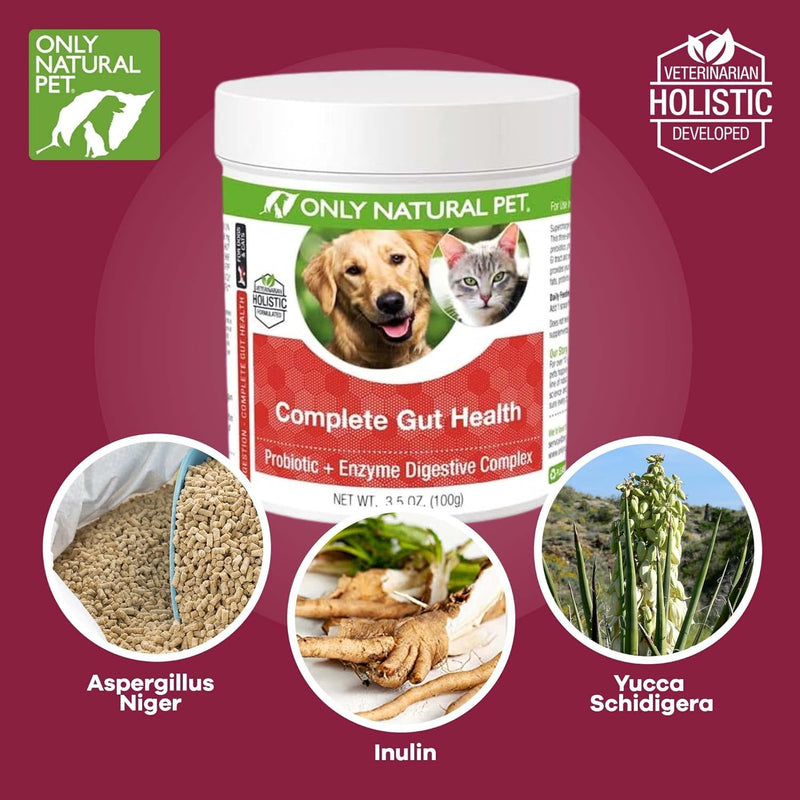 Only Natural Pet Complete Gut Health Complex - Probiotics & Digestive Enzyme Supplement for Dogs & Cats - Promotes Healthy Digestion, Immune System, Nutrient Absorption -3.5oz Powder (Pack of 2) 3.5 oz (Pack of 2) - PawsPlanet Australia