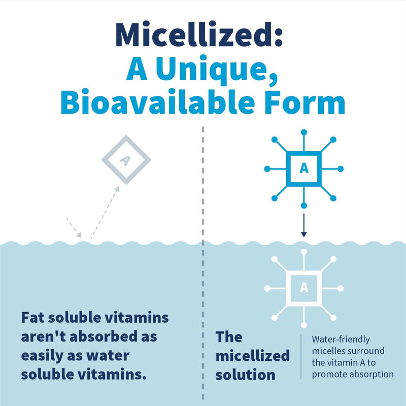 Klaire Labs Micellized Vitamin A Liquid 5000 IU VIT A Per Drop - Vitamin A Palmitate & Beta Carotene Drops - Eye & Immune Support - Hypoallergenic Bioavailable Liquid Supplement (1 oz / 600 Servings) - BeesActive Australia