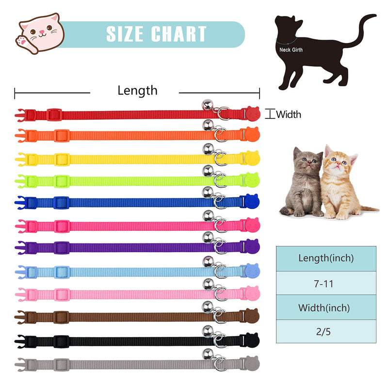 12 PCS Breakaway Cat Collars with Bell Colorful Soft Safety Buckle Cat Collars Adjustable Breakaway Kitten Collars Safety Collars for Cats, 7 in-11 in - BeesActive Australia