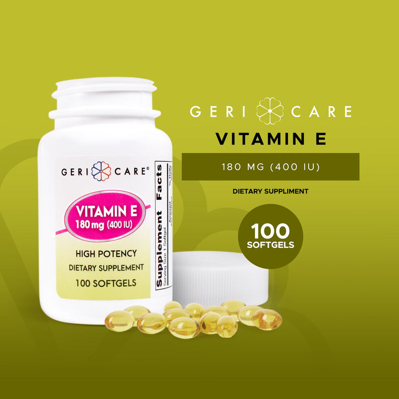 GeriCare High-Potency Vitamin E Capsules – 400 IU for Skin & Immune Support, 180mg | 100 Count | Organic Vitamin E for Women and Men 100 Count (Pack of 1) Softgel - 180mg