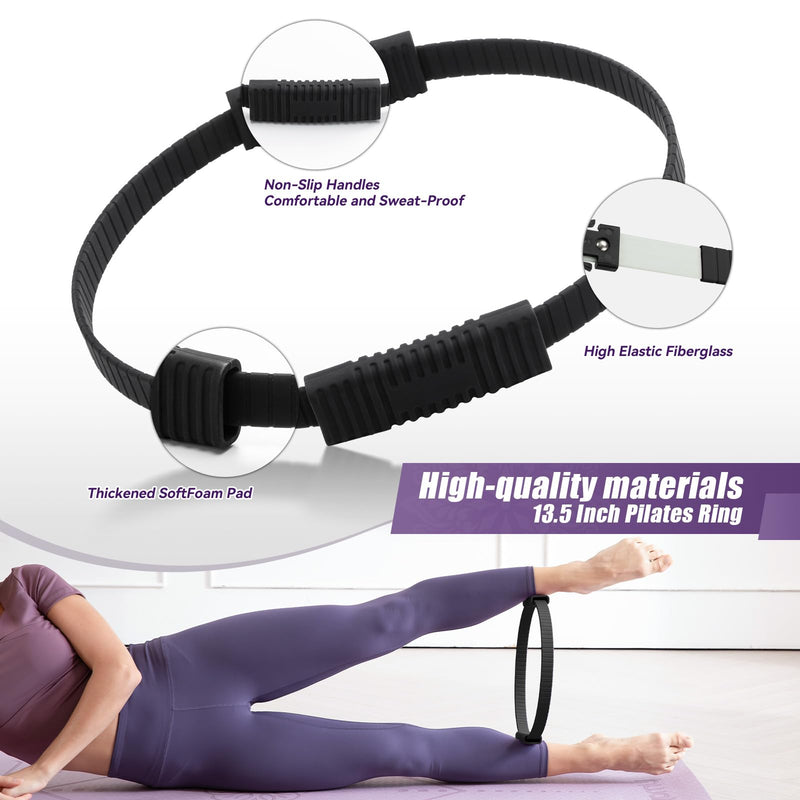Pilates Ring Circle, 14" Magic Circle Pilates Rings for Focusing on Toning Inner Thighs, Arms, and Core, Fitness Exercise Ring Workout Ring for Yoga and Pilates Black