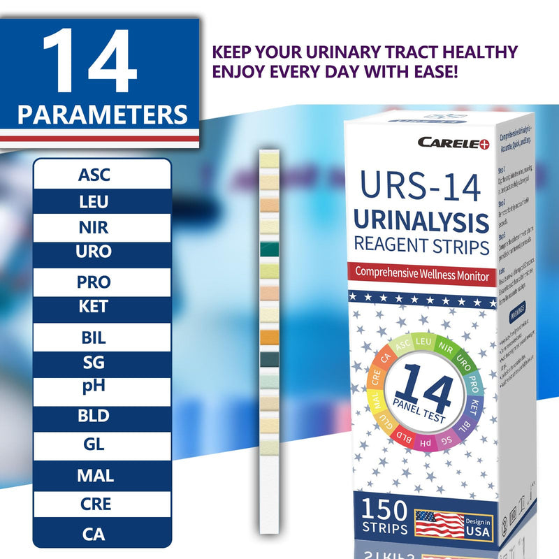 14 Parameters Urine Test Strips for Urinalysis | 150 Strips - Testing for Kidney, Liver, UTI, Keto Diet, Ketosis, PH, KET, Prot, SG, BIL, CRE, BLO, and +7 More