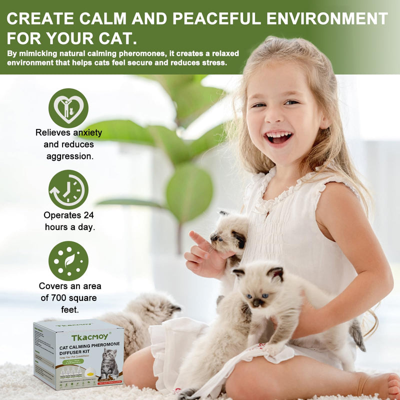 Cat Calming Diffuser, 4-in-1 Pheromone Refills for Anxious Cats, 120-Day Continuous Stress Relief for Multi-Cat Harmony A