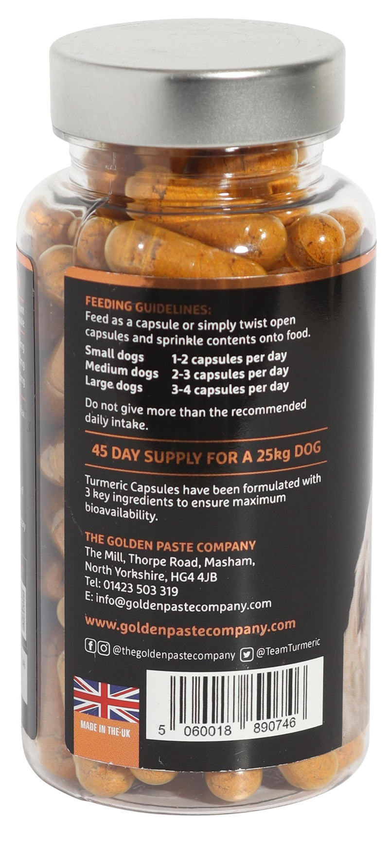 The Golden Paste Company - Natural Premium Turmeric for Dogs - 90 Capsules - Dog Supplements for Pet Joint Care, Wellness & Digestion - Joint Supplements for Dogs - Advanced Dog Joint Supplements