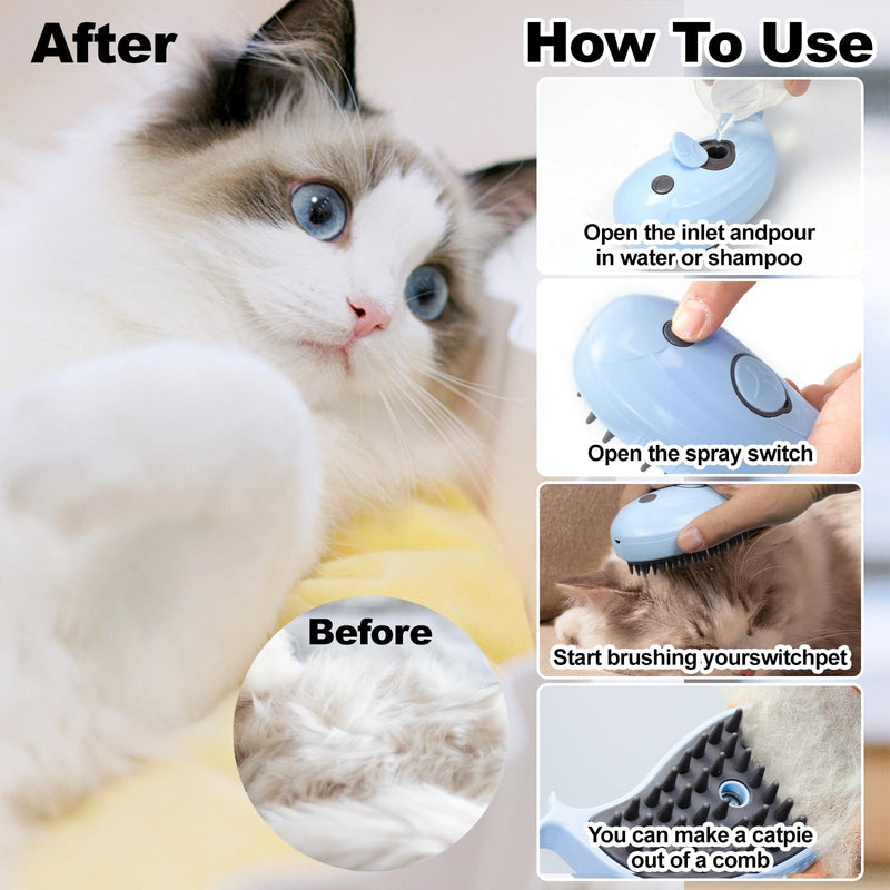 Cat Steam Brush for Shedding with Steam for Cats Gentle Soft Bristles Reduces Static Effectively Removes Loose Hair Prevents Pet Hair Flyaway Massage Function for Reducing Shedding - BeesActive Australia