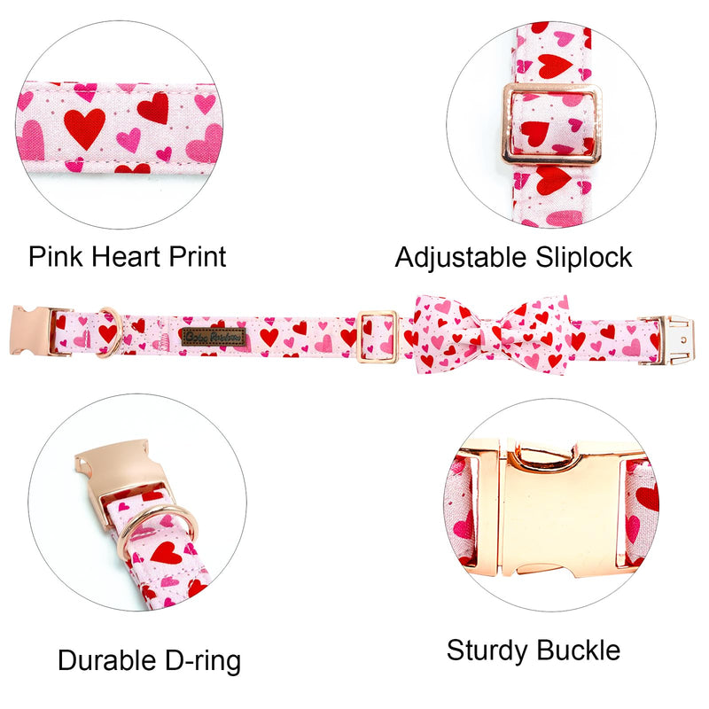 Valentine's Day Dog Collar with Bow Tie- Red Heart Dog Collar Cute Adjustable Pet Collar Pink Comfortable Dog Collar Metal Buckle Collar Cotton Holiday Puppy Collar Gift for Large Dogs Large (Pack of 1) A: Heart - BeesActive Australia