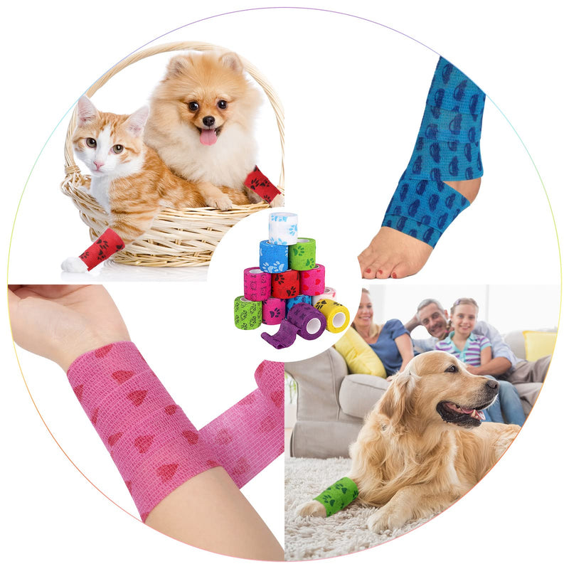 tonyg-p 12 Rolls Self-Adhesive Bandage Cohesive Bandage Self-Adhesive Bandage Elastic Fixing Bandage Vet Wrap Pet for Finger Wrist, Knee, Ankle Sprains and Swellings 5cm*4.5m - BeesActive Australia