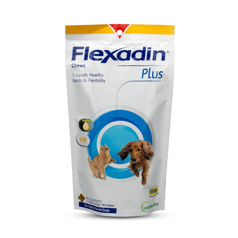 Vetoquinol Flexadin Plus - Hip & Joint Support for Cats & Small Dogs - Flexibility & Cartilage Support - Aids with Pet Mobility - Green-Lipped Mussel & Vitamin E - for Pets Up to 30 lbs - 90 Chews