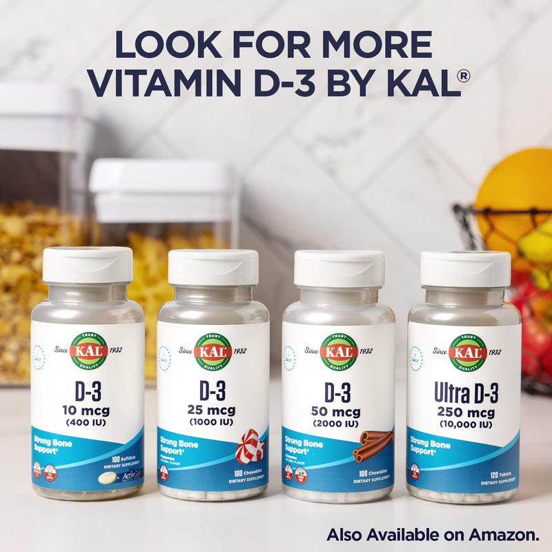 KAL Vitamin D3 5000 IU 125 mcg, High Potency Vitamin D Tablets, Calcium Absorption, Bone Health and Immune Support Supplement, Rapid Disintegration D-3 ActivTabs, 60-Day Guarantee, 60 Serv, 60 Tablets 60 Count (Pack of 1)