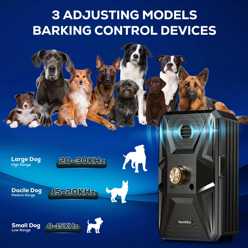 Anti Barking Devices, Auto Ultrasonic Dog Bark Deterrent Devices Long Range 50ft, 3 Modes Rechargeable Bark Box Barking Control Devices, Effective Stop Barking Dog Devices Indoor/Outdoor Training Dark black