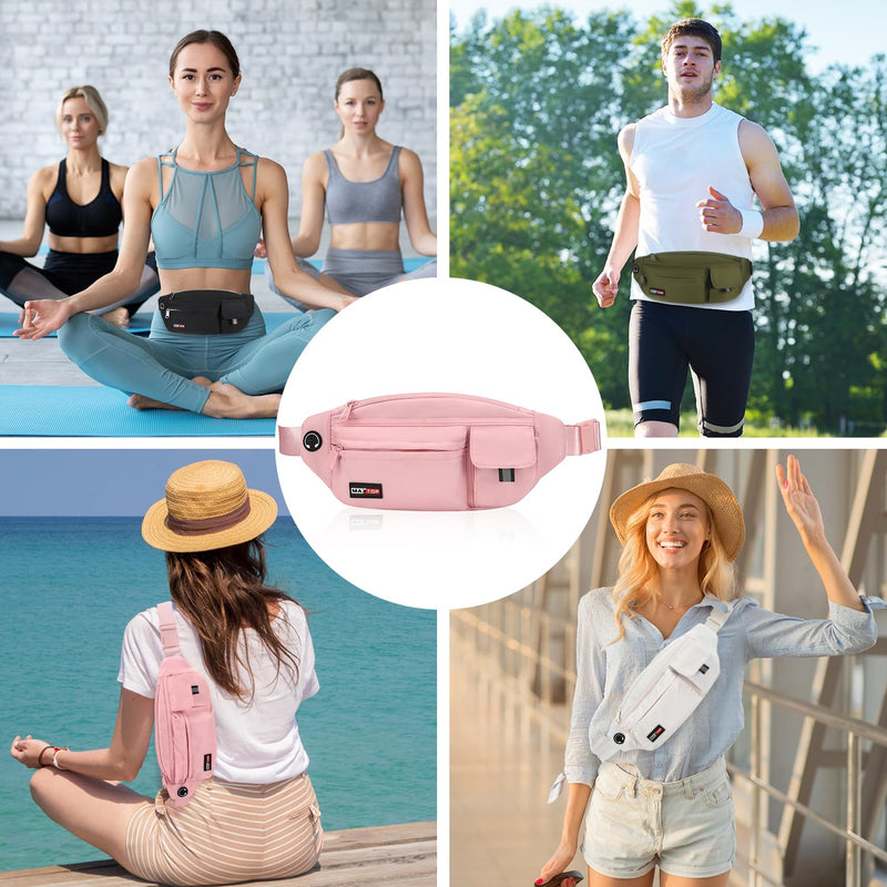 MAXTOP Large Crossbody Fanny Pack Running Travel Belts for Women Men,Water Resistant Belt Bag for Fitness Yoga Jogging Hiking Dog Waliking,Running Accessories Waist Pack Passport Bag Fits All Phones Pink(Large) - BeesActive Australia