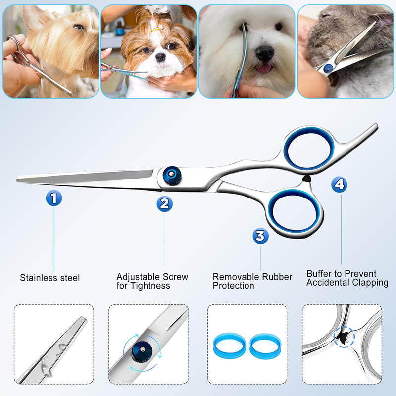 Dog Scissors Set of 5 Dog Hair Scissors with Thinning Scissors Curved Straight Scissors Grooming Comb for All Dogs Cat Cutting and Grooming A - BeesActive Australia