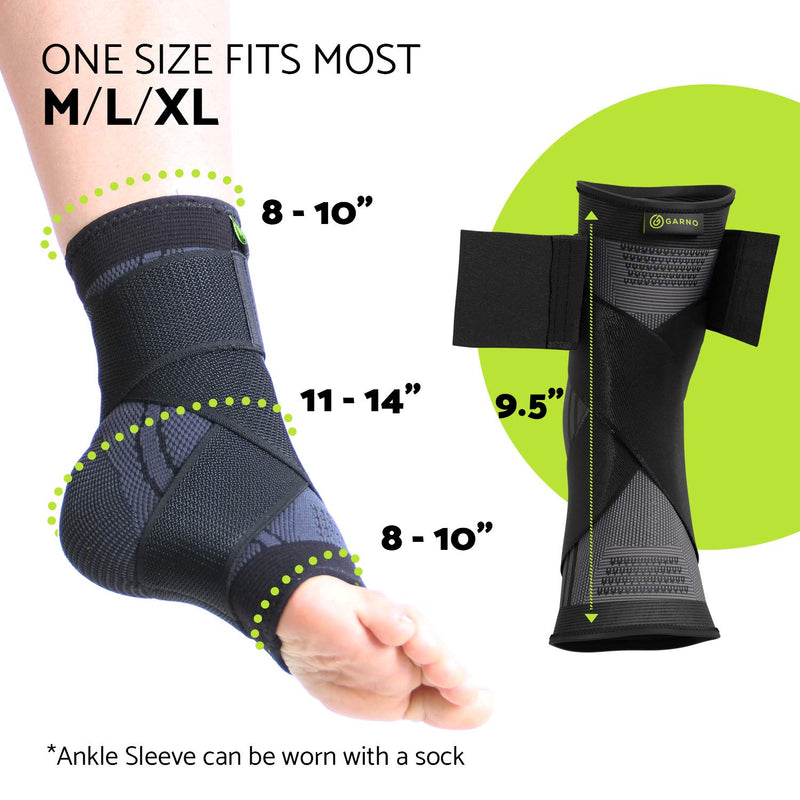 GARNO Ankle Brace – Compression Foot Sleeve with Adjustable Straps for Men & Women, Plantar Fasciitis & Achilles Support, Heel & Arch Pain Relief, Swelling & Injury Recovery, Protection for Sports, Running & Basketball (One Size Fits Most, Black) - BeesActive Australia