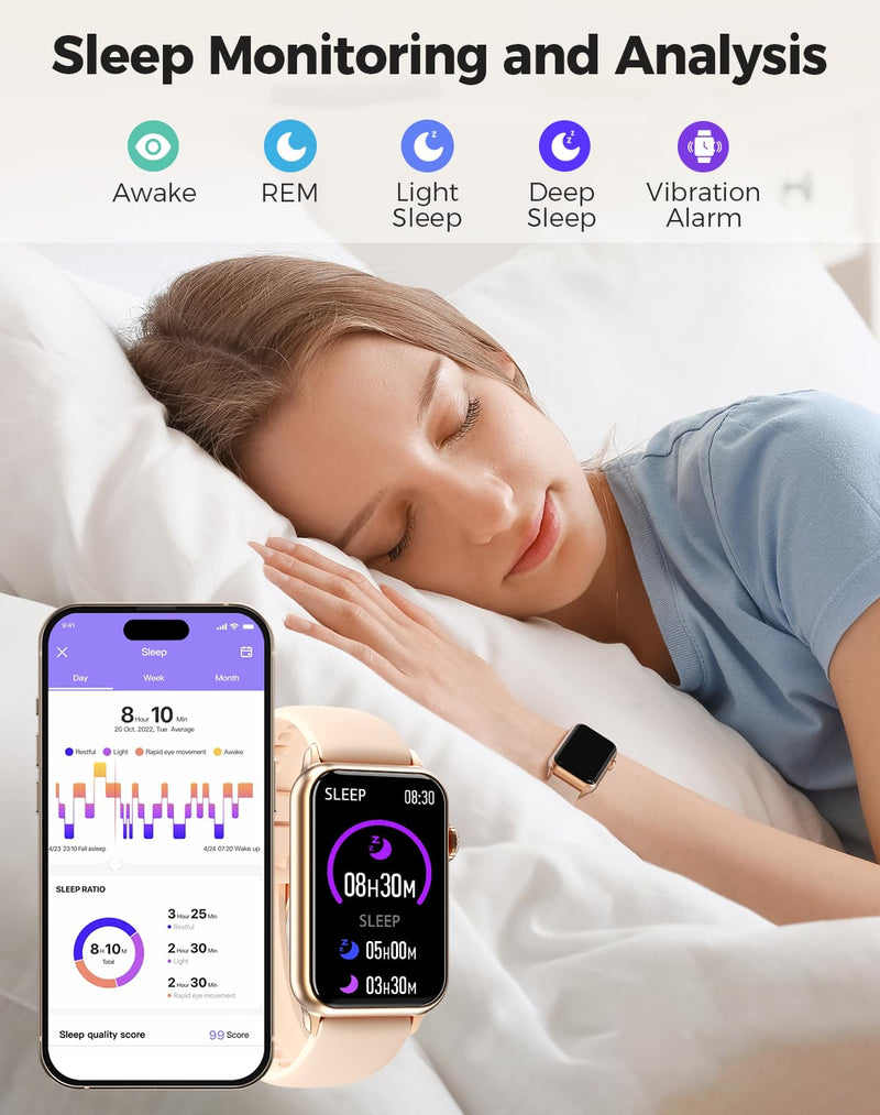 Health Fitness Tracker Smart Watch with 24/7 Heart Rate Blood Oxygen Blood Pressure Monitor Sleep Tracker 128 Exercise Modes Step Calorie Counter Pedometer IP68 Waterproof for Women Men Android iOS Rose Pink