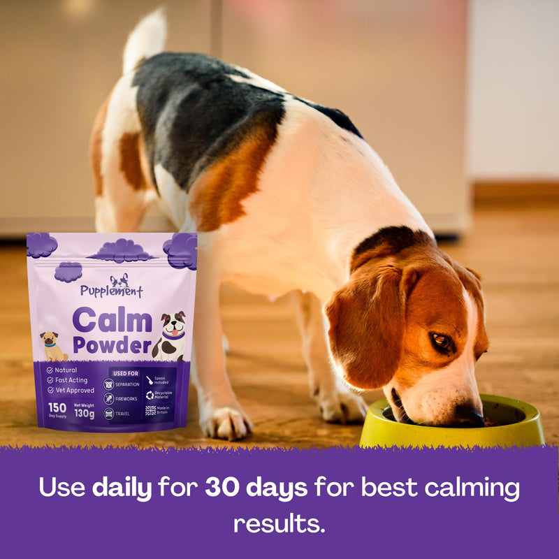 Calm Powder for Dogs - Up to 150 Servings - 130g - Natural Relief for Stress, Reduce Separation Anxiety, Barking, Fear, Reactivity, Travel & Hyperactivity - Calming for All Breeds & Ages Single