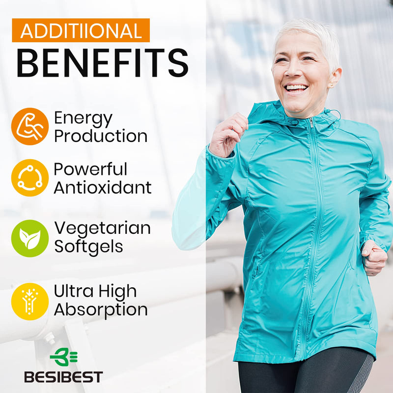Besibest 1000mg Liposomal CoQ10 Ubiquinol, 60 Vegan Softgels, High Absorption Ubiquinol CoQ10 Supplement, Active Antioxidant Form of Coenzyme Q10 for Heart Function & Energy Production 60 Count (Pack of 1)