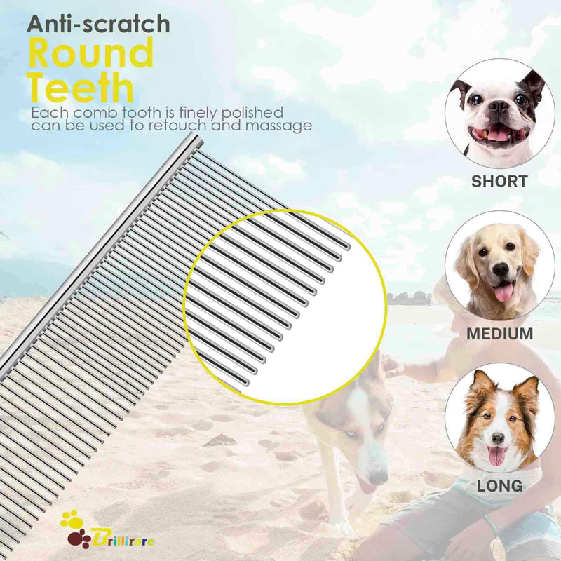 Dog Grooming Comb Pet, Stainless Steel Cat Combs with Rounded Teeth, Professional Metal Tear Stain Remover, Dematting Tool for Small, Medium & Large Pets-7.5in - BeesActive Australia