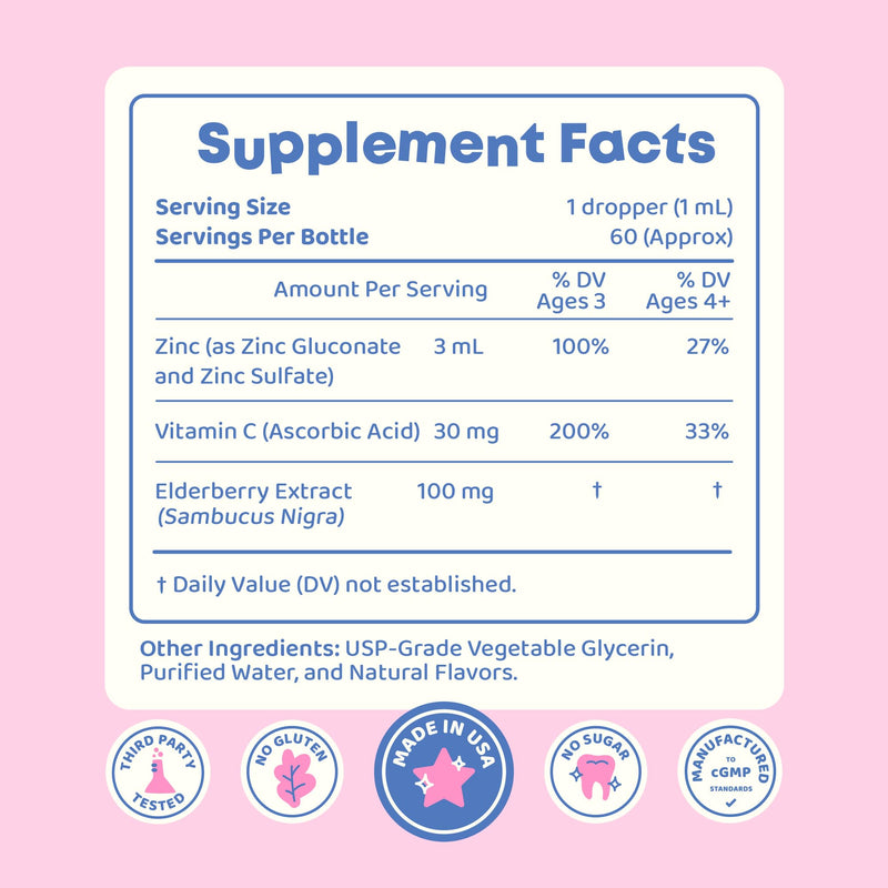 JoySpring ZincBerry Kids Zinc Drops, Elderberry, 2 fl oz, 60 Ct | Paired with Vitamin C for daily immune wellness, sugar-free liquid, gentle taste, simple daily serving 2 Fl Oz (Pack of 1)