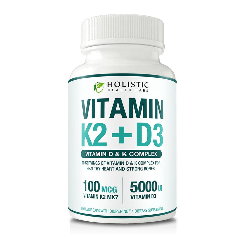 Max Absorption Vitamin K2 + D3 (5000IU) 90 Veggie Capsules From MK-7 (Menaquinone-7) and Cholecalciferol (With BioPerine) 3-Months Supply – D3 with K2 For Healthy Heart and Strong Bones | Non-GMO