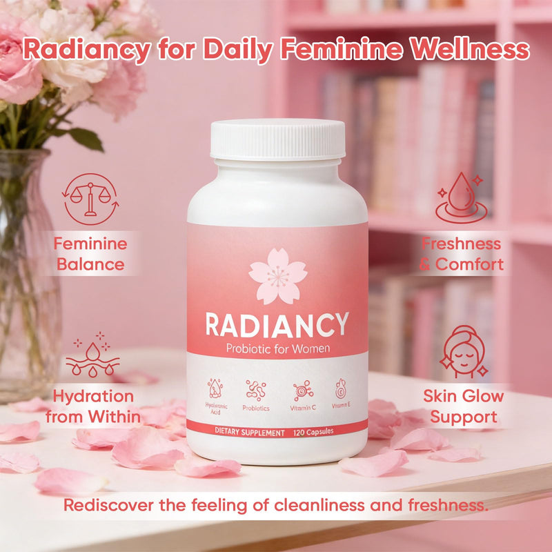 Radiancy Probiotic for Women Vaginal Health, Vaginal Probiotics for Dryness & Ph Balance, Cherry Blossom Extract, Hyaluronic Acid, Probiotics, Vitamin C, 120 Ct 1