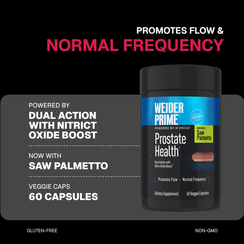 Weider Prime Prostate Health for Men, Saw Palmetto, Dual Action with N.O. Boost, Promotes Flow and Normal Frequency, 60 Veggie Capsules - BeesActive Australia